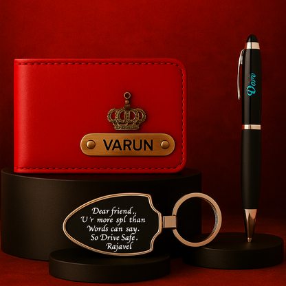 Premium Customized 3 in 1 Gift Set of Wallet,Sunglasses Cover,Keychain