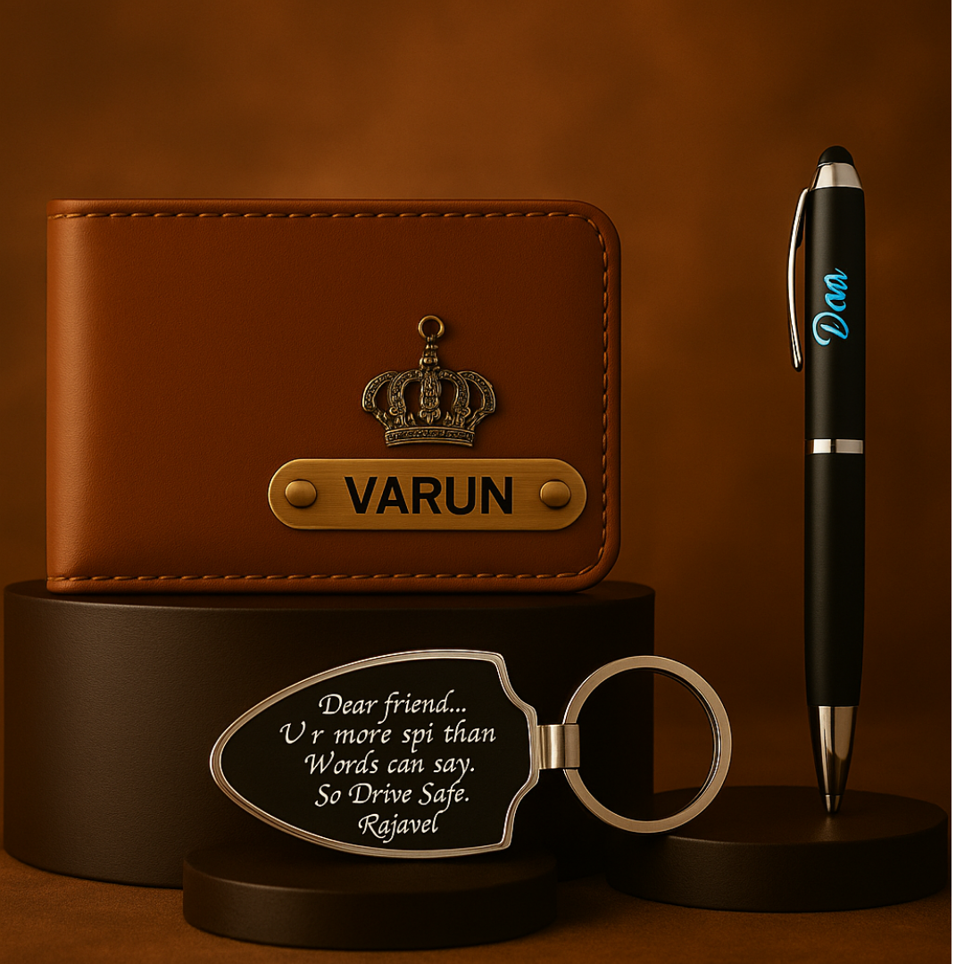 Premium Customized 3 in 1 Gift Set of Wallet,Sunglasses Cover,Keychain