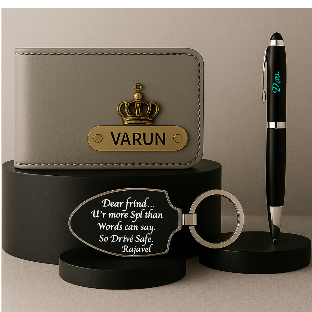 Premium Customized 3 in 1 Gift Set of Wallet,Sunglasses Cover,Keychain