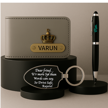 Premium Customized 3 in 1 Gift Set of Wallet,Sunglasses Cover,Keychain