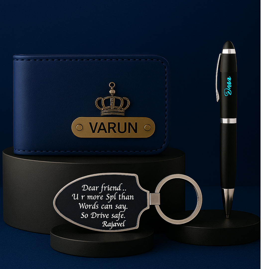 Premium Customized 3 in 1 Gift Set of Wallet,Sunglasses Cover,Keychain