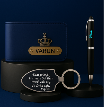 Premium Customized 3 in 1 Gift Set of Wallet,Sunglasses Cover,Keychain