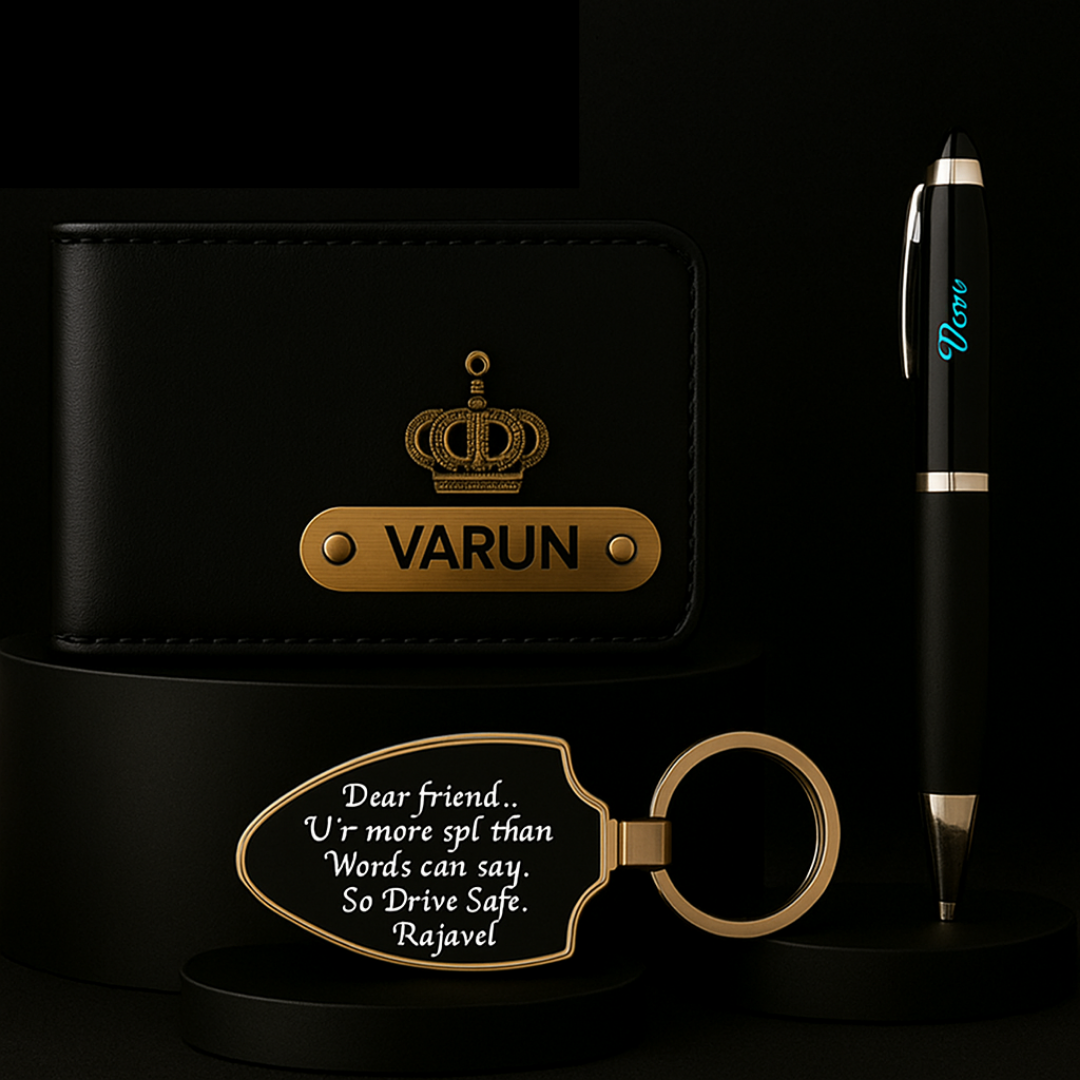 Premium Customized 3 in 1 Gift Set of Wallet,Sunglasses Cover,Keychain