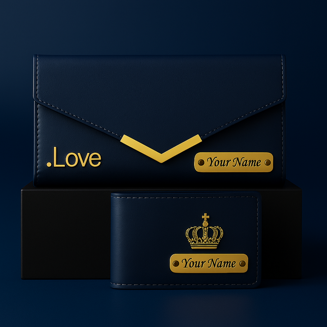 Personalized Leather Couple Wallet for Men & Women With Charm, Customized Name