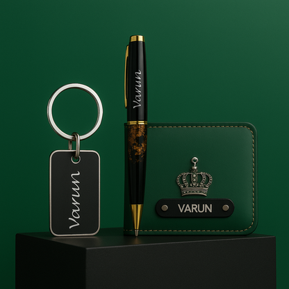 Customised Men's Wallet Pen Keychain Combo