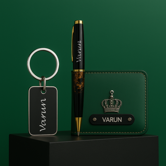 Customised Men's Wallet Pen Keychain Combo