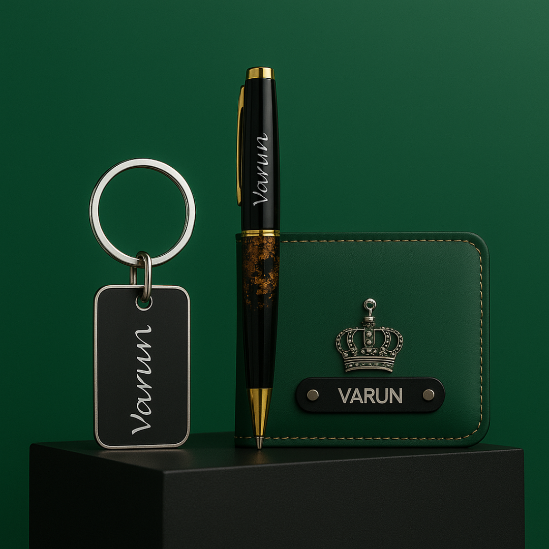 Premium Customized 3 in 1 Gift Set of Wallet,Sunglasses Cover,Keychain