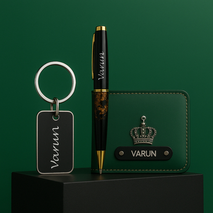 Premium Customized 3 in 1 Gift Set of Wallet,Sunglasses Cover,Keychain