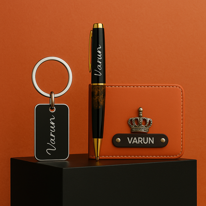Customised Men's Wallet Pen Keychain Combo