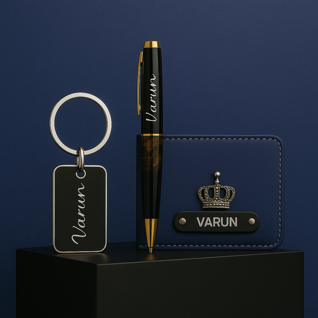 Customised Men's Wallet Pen Keychain Combo