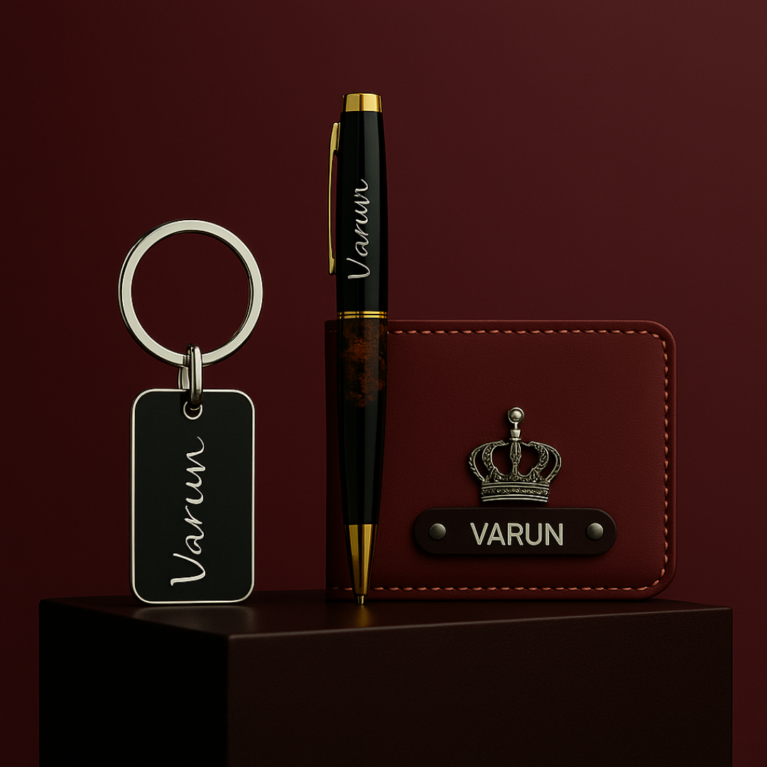 Customised Men's Wallet Pen Keychain Combo