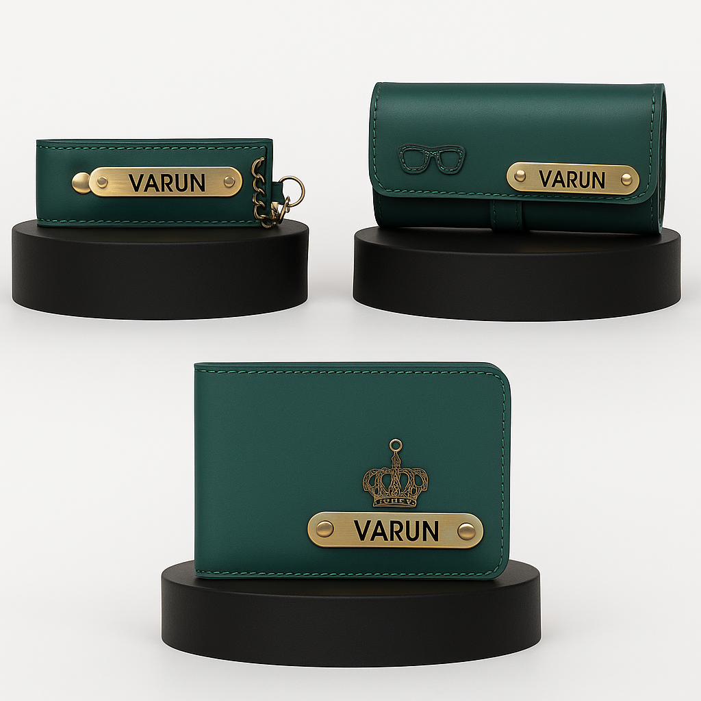 Premium Customized 3 in 1 Gift Set of Wallet,Sunglasses Cover,Keychain