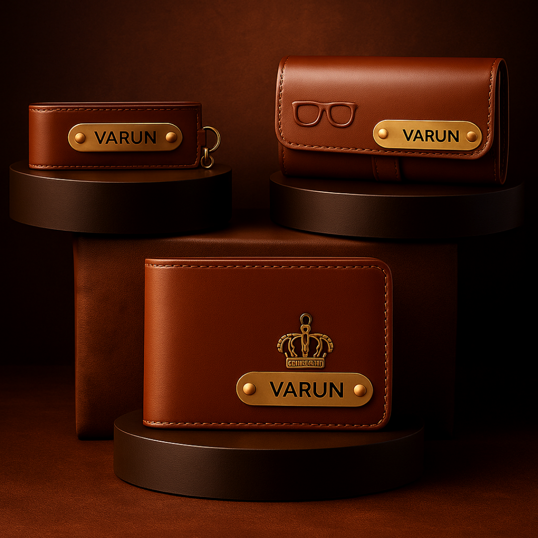 Premium Customized 3 in 1 Gift Set of Wallet,Sunglasses Cover,Keychain