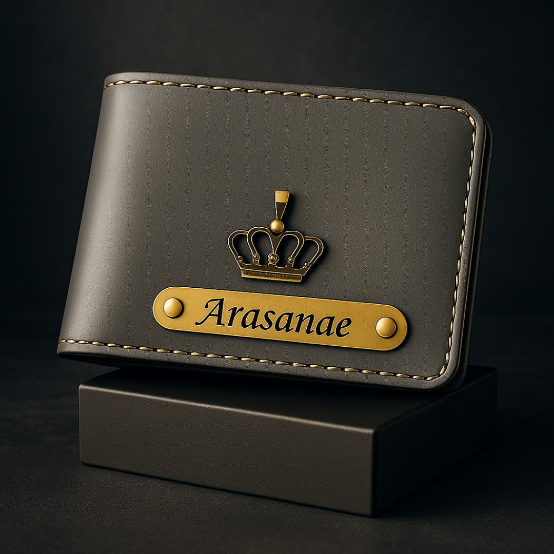 Personalized Men's Wallet with Name & Charm