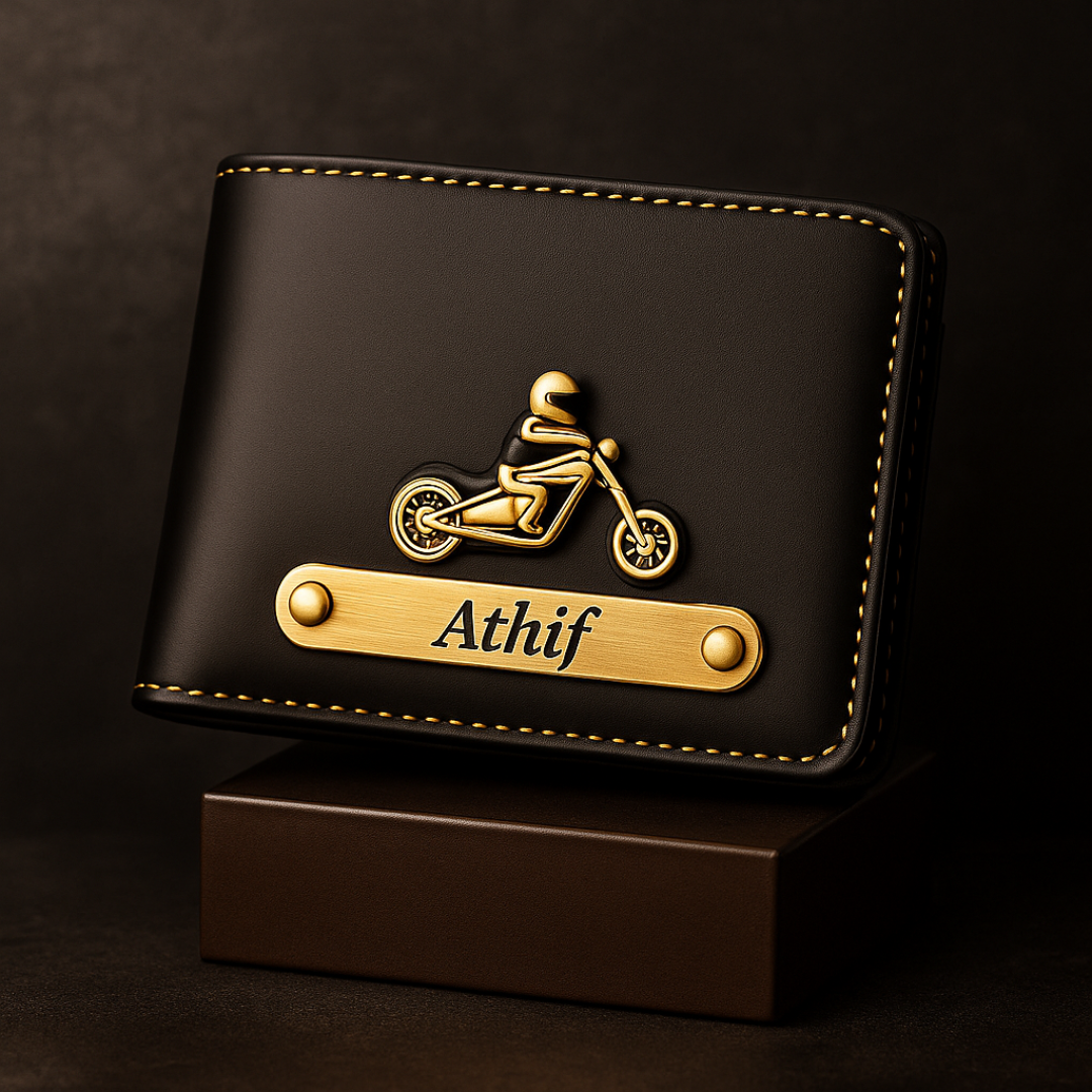 Personalized Men's Wallet with Name & Charm